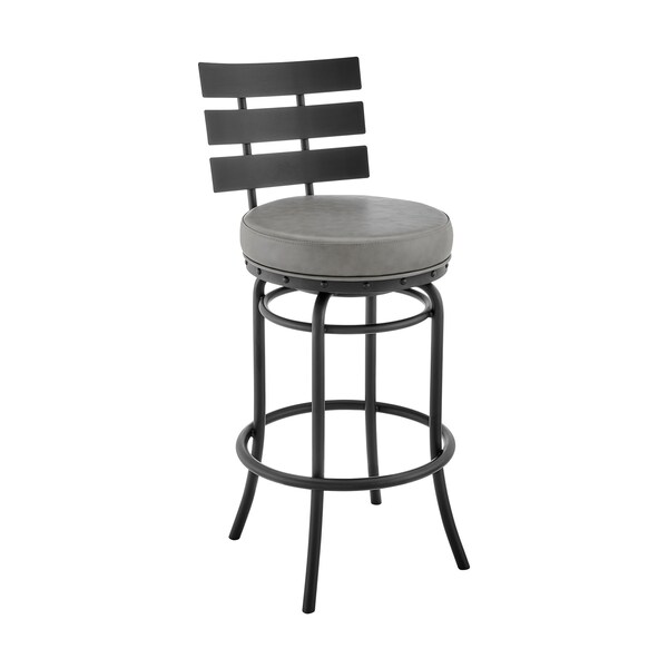 Armen Living Natya Swivel Counter or Bar Stool in Black Finish with Gray Faux Leather 840254333666 - main